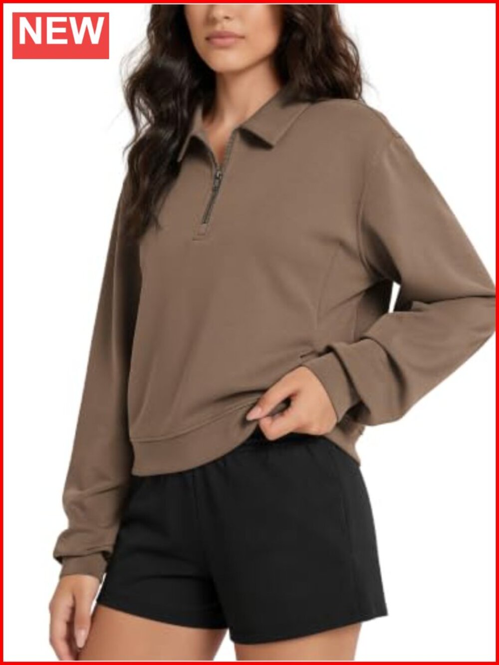 Modal Soft Half-Zip Collared Sweatshirt Pullover Top with Pockets